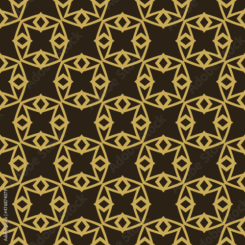 Background image with gold decorative ornament on black background for your design projects, seamless patterns, wallpaper textures with flat design. Vector illustration