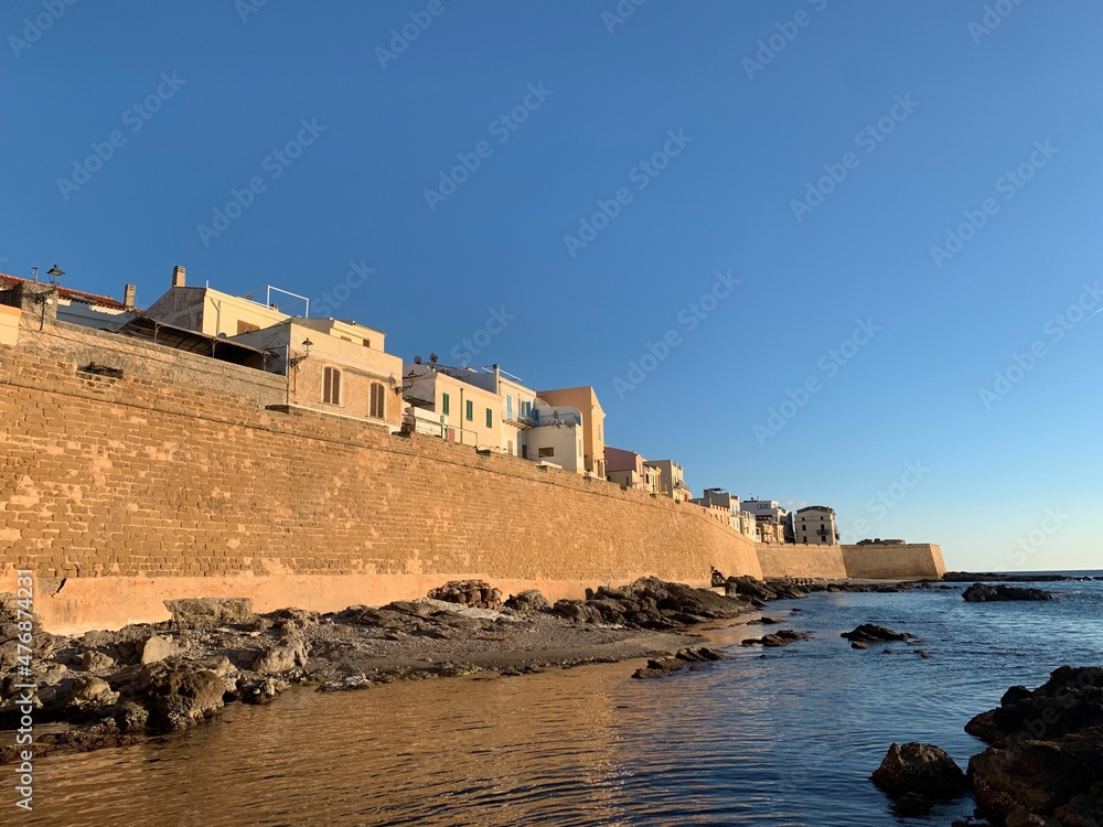 View of seafront bastions in Alghero, Sardinia, Italy
