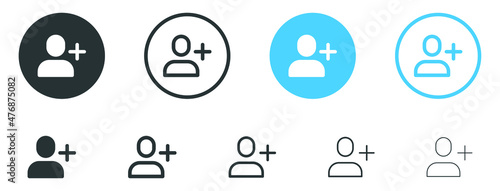 Add new user icon vector male person profile avatar with plus symbol, Add user profile icon	

