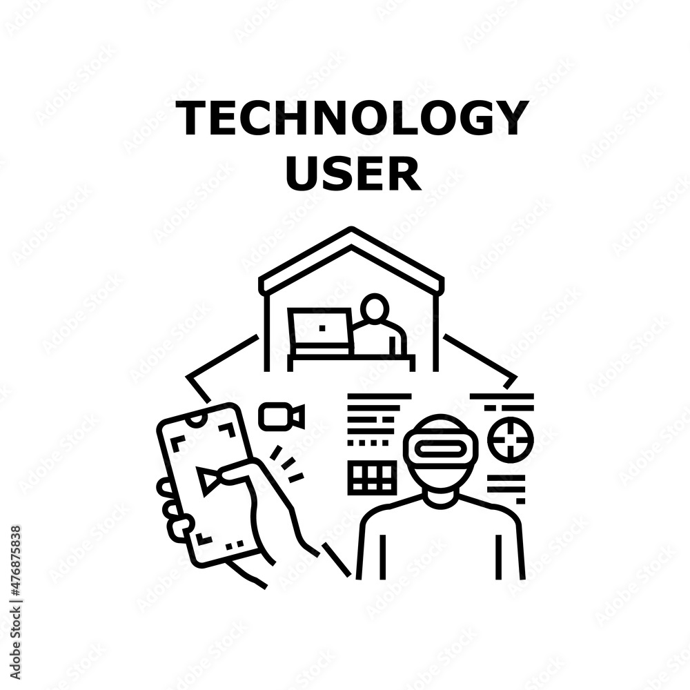 Technology user digital control. web data. business application. social develop. internet interface technology user vector concept black illustration Technology user digital control. web data. business application. social develop. internet interface technology user vector concept black illustration