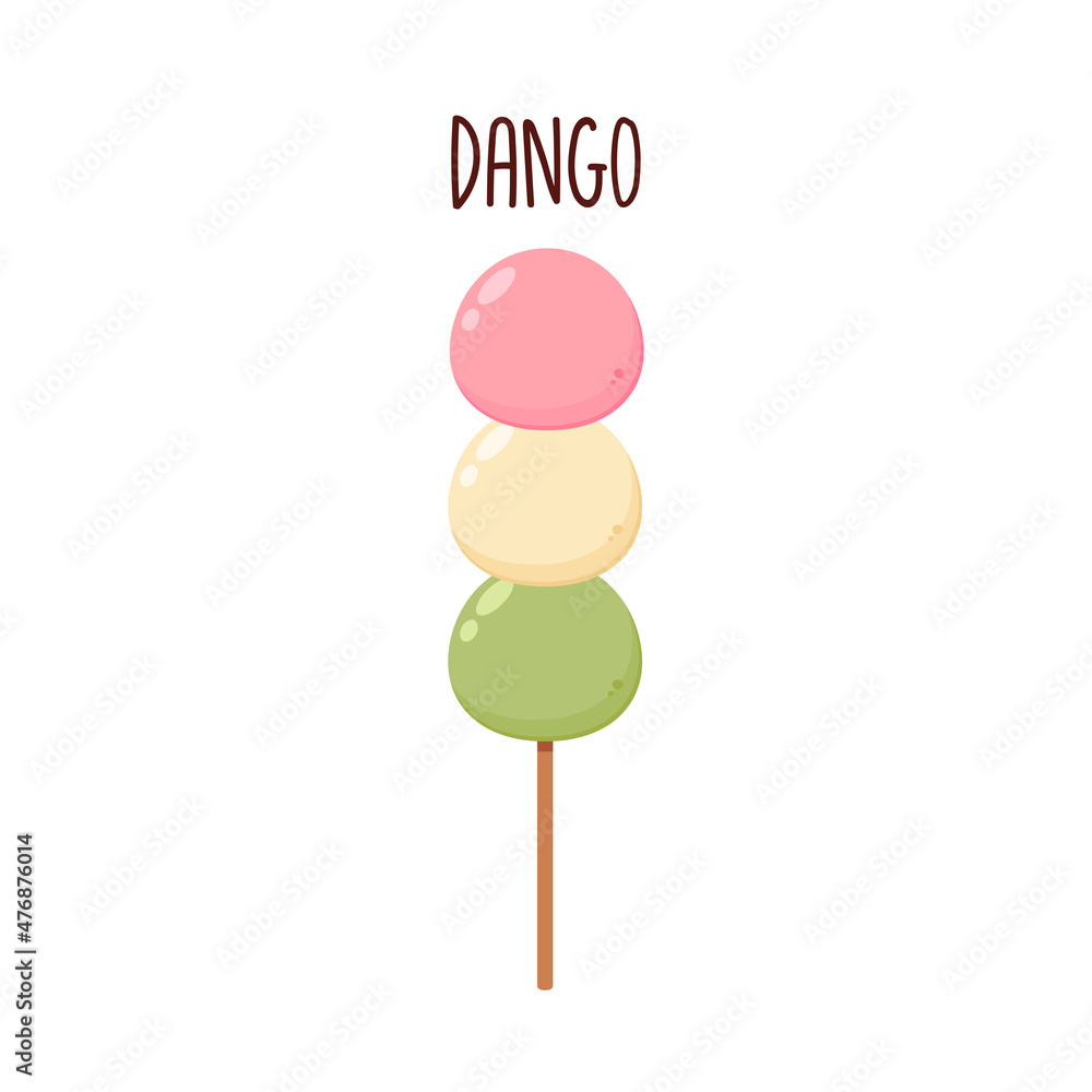 Japanese Dango dessert with 3 different colors. Dango vector illustration on white background. Japanese Dango dessert with 3 different colors. Dango vector illustration on white background.