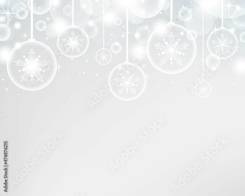 White Christmas bokeh background with snowball and light