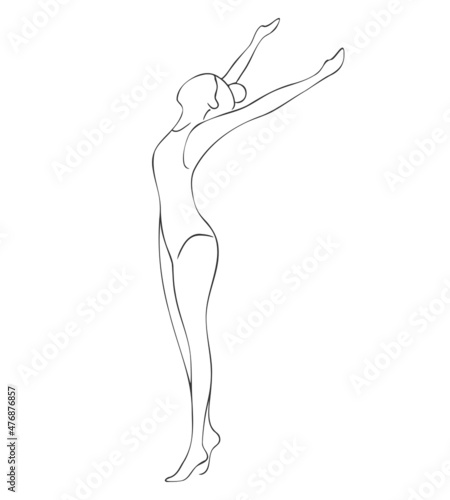 Rhythmic gymnastics line art, art poster. Fashion illustration. Line drawing of an attractive woman