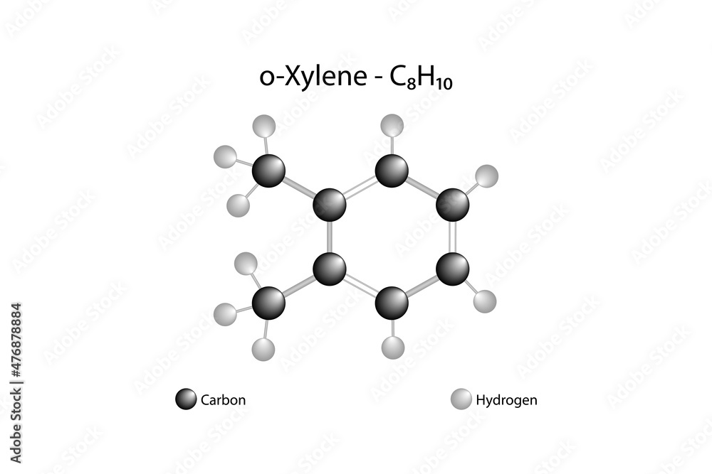 Molecular formula of oXylene. oXylene with two methyl substituents