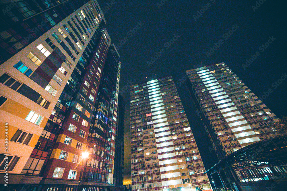 panoramic view in a residential area at night 