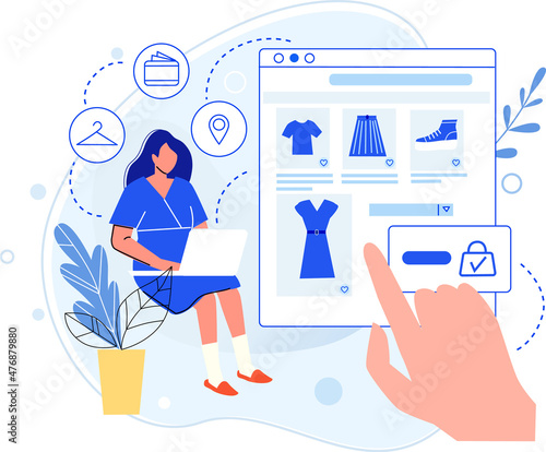 Girl do shopping online , choose clothes on web shop
