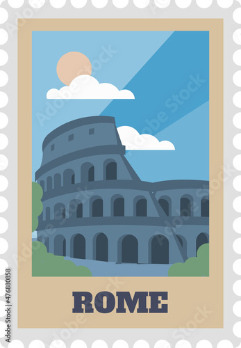 Rome postal stamp tag with sight isolated
