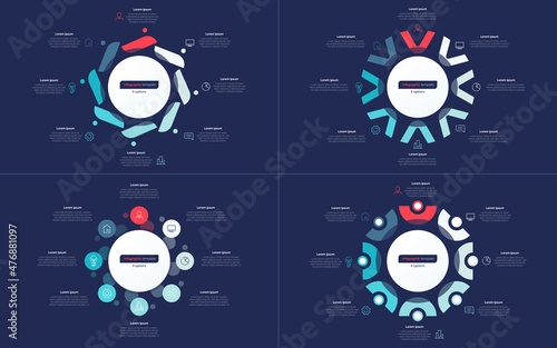 Eight option circle infographic design templates. Vector illustration
