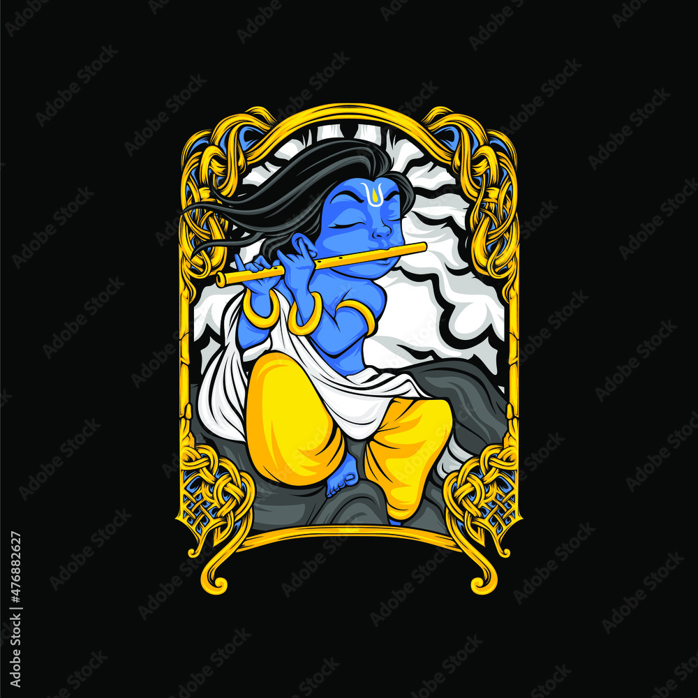 Fototapeta premium krishna play flute illustration