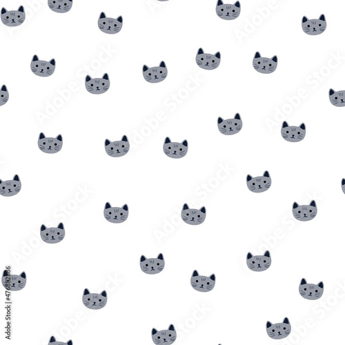 Fototapeta Naklejka Na Ścianę i Meble -  Kitty pattern seamless in freehand style. Head animals on colorful background. Vector illustration for textile.