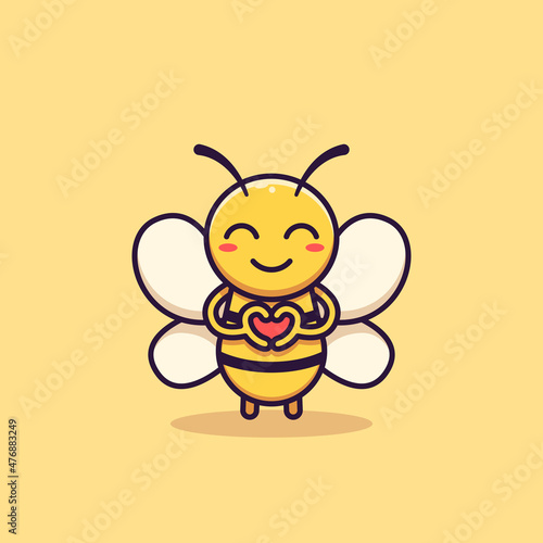 Cute bee mascot with love symbol. vector illustration of an animal isolated. Flat cartoon style.