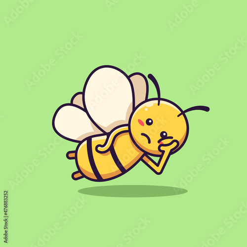 lazy cute bee mascot character. Animal vector illustration. Flat cartoon style.