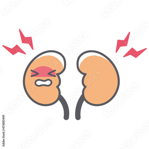 ダメージを受ける腎臓のシンプルで可愛いイラスト