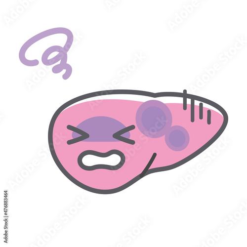 ダメージを受ける肝臓のシンプルで可愛いイラスト