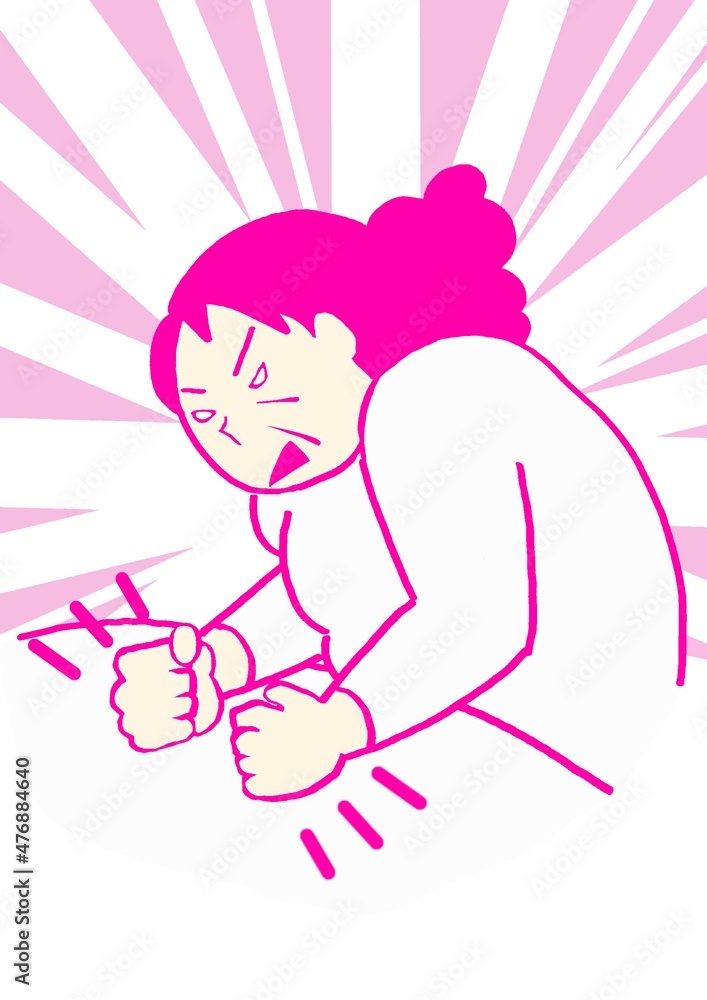 躁状態　突然激高し机をたたく女性