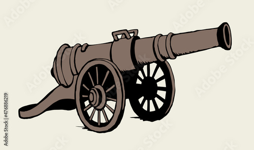 Ancient iron cannon. Vector drawing