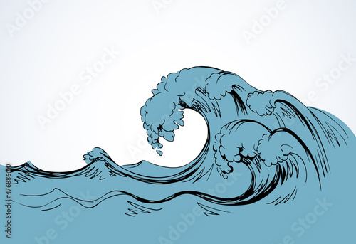 Water wave. Vector line drawind photo