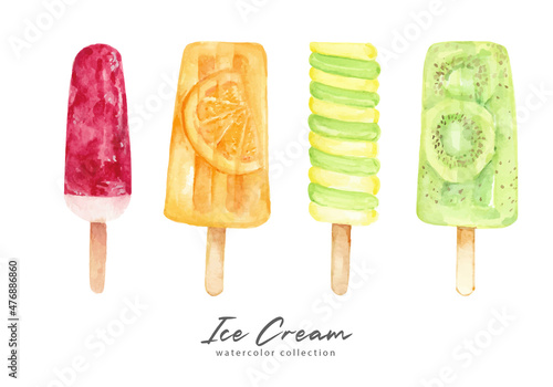 Fruit popsicle ice cream watercolor collection