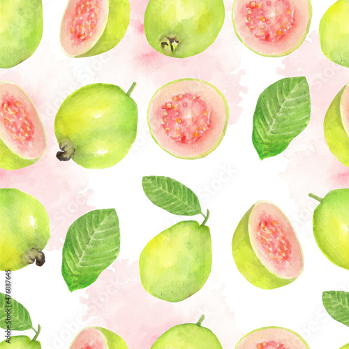 Green guava and leaves pattern watercolor