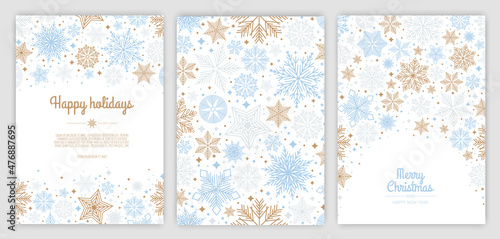 Merry Christmas artistic templates. Corporate Holiday cards and invitations. Winter frames and backgrounds design.