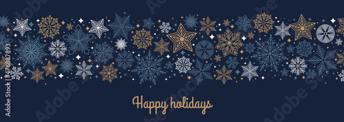 Merry Christmas Abstract Card with snowflake. Xmas sale, holiday web banner.