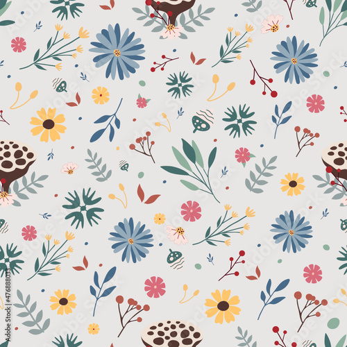 Floral Collection. Seamless pattern, floral decorative elements. Use seamless patterns for fabric, scrapbooking, wrapping paper and home décor like pillow covers, curtains or wallpaper.