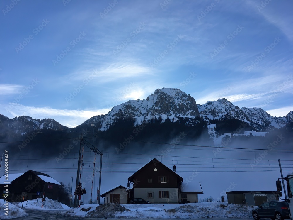 View from the Railway Station towards Videmanette in Rougemont Switzerland