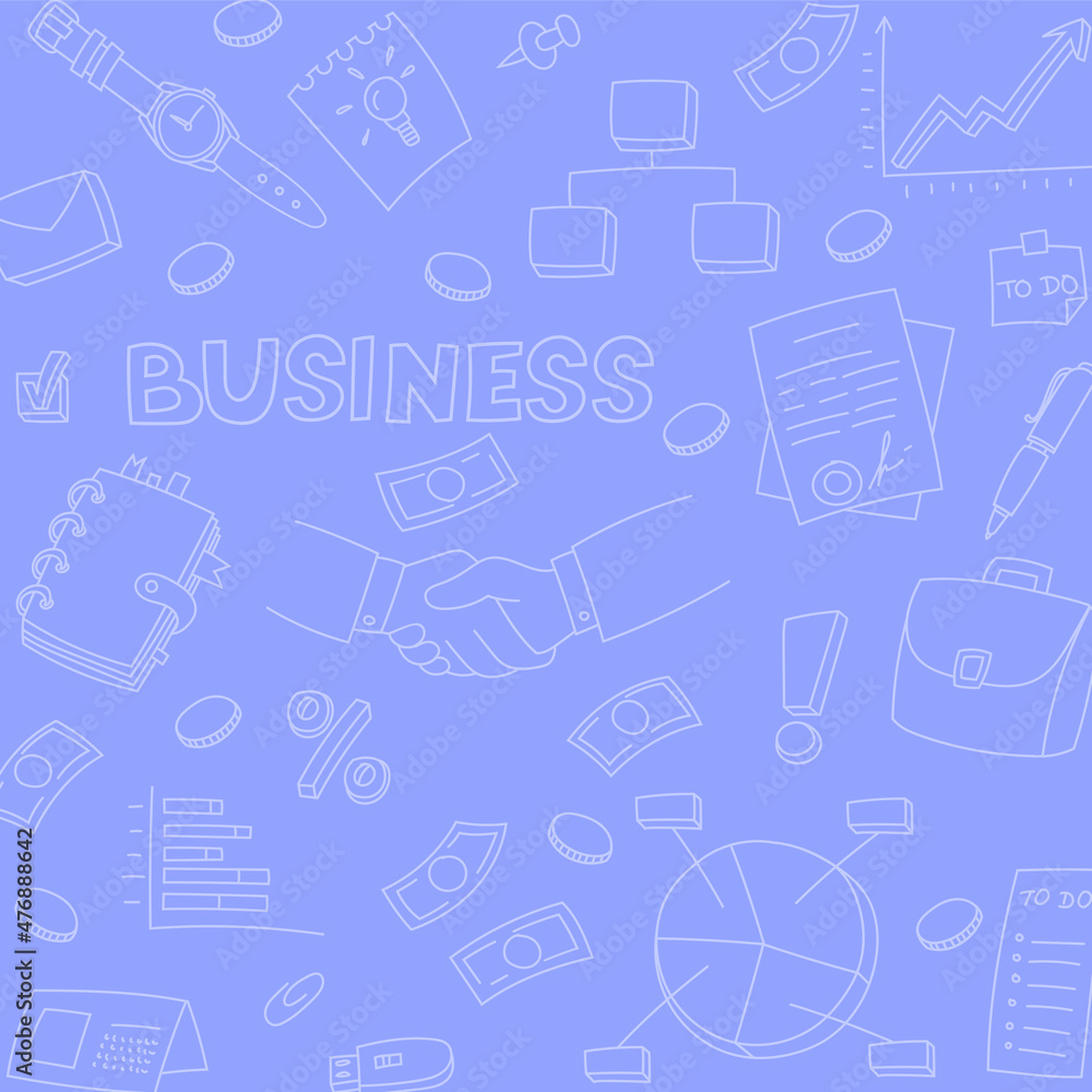 Business doodle pattern. Hand drawn sketch. Coloring page. Vector illustration isolated on color background. Business doodle pattern. Hand drawn sketch. Coloring page. Vector illustration isolated on color background.