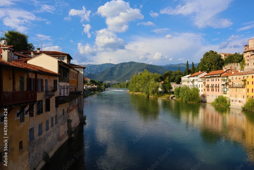 View along the Brenta River in Bassano del Grappa, Italy.