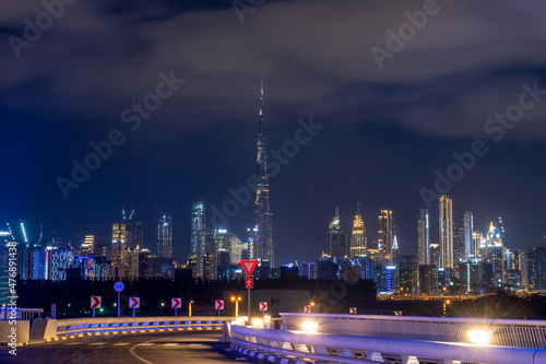 Sunset view of Dubai Skyline from Maidan Bridge Dubai