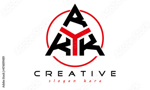triangle badge with circle KRK letter logo design vector, business logo, icon shape logo, stylish logo template