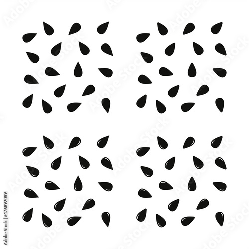 Black watermelon seeds set, flat illustration