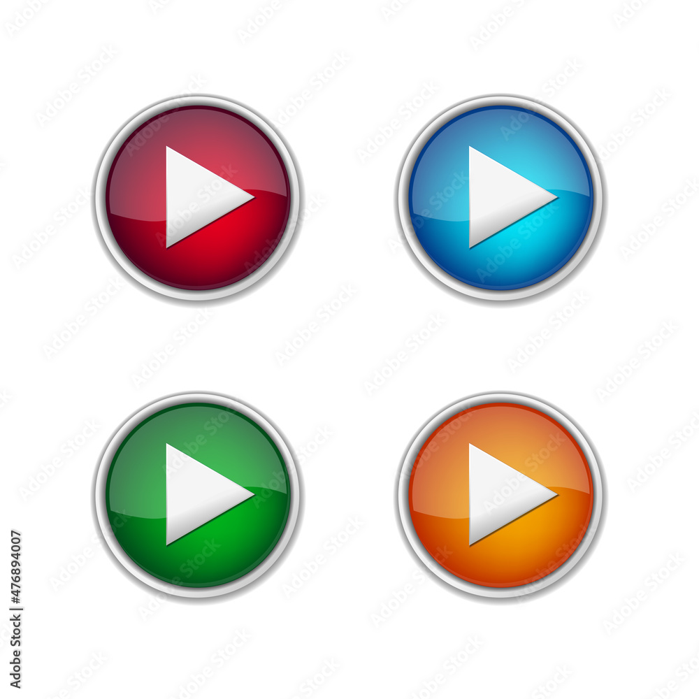 Set of 3D music player play buttons isolated on white background Set of 3D music player play buttons isolated on white background