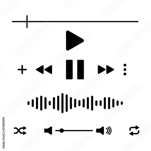 A set of audio player buttons. Music equalizer, audio waveform abstract technological background