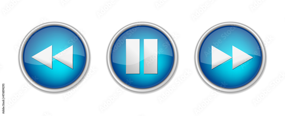 3D buttons set music player blue. Isolated on a white background 3D buttons set music player blue. Isolated on a white background