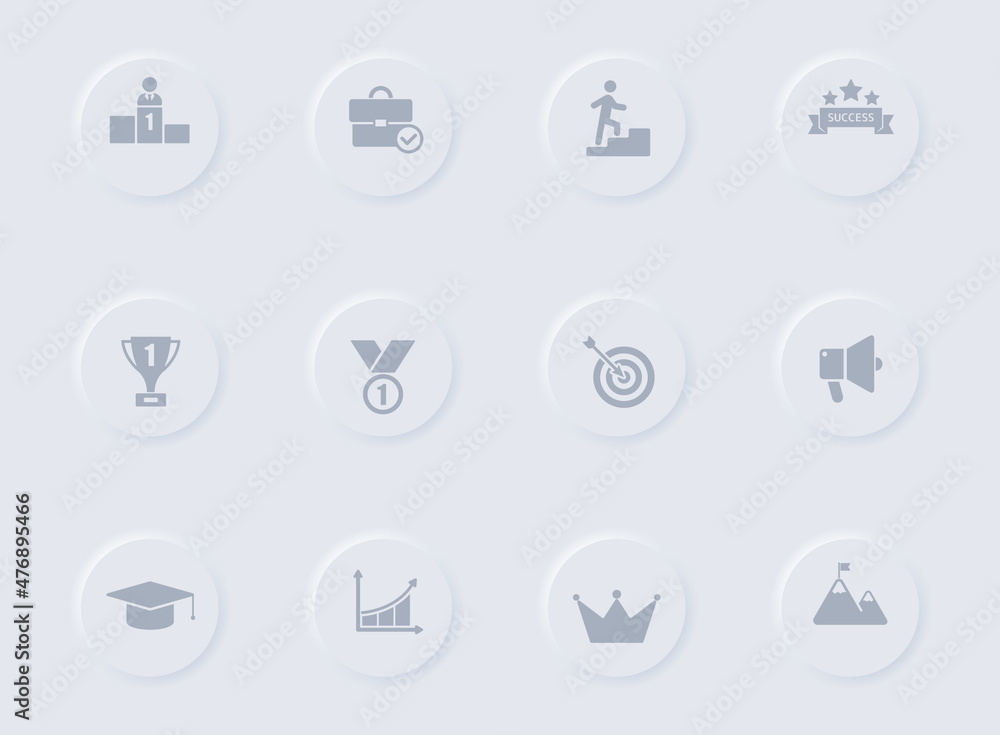 success gray vector icons on round rubber buttons. success icon set for web, mobile apps, ui design and promo business polygraphy success gray vector icons on round rubber buttons. success icon set for web, mobile apps, ui design and promo business polygraphy