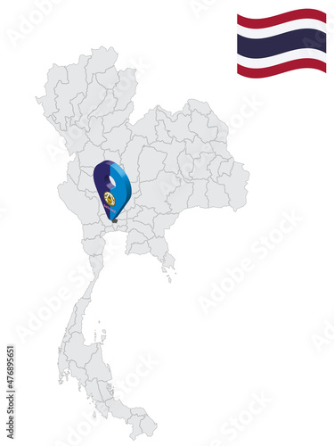 Location of Nonthaburi  Province on map Thailand. 3d Nonthaburi  flag map marker location pin. Quality map with Provinces of  Thailand for your web site design, app, UI. EPS10. photo
