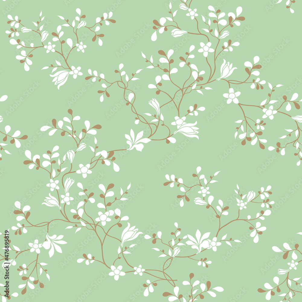 seamless pattern of flowers, branches and leaves seamless pattern of flowers, branches and leaves