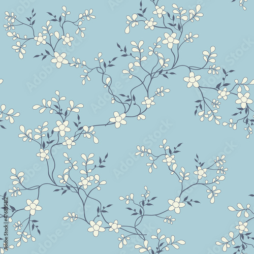 seamless pattern of flowers, branches and leaves
