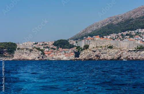 Fototapeta Naklejka Na Ścianę i Meble -  Adriatic coast in Croatia near Dubrovnik, Beach view from the sea
