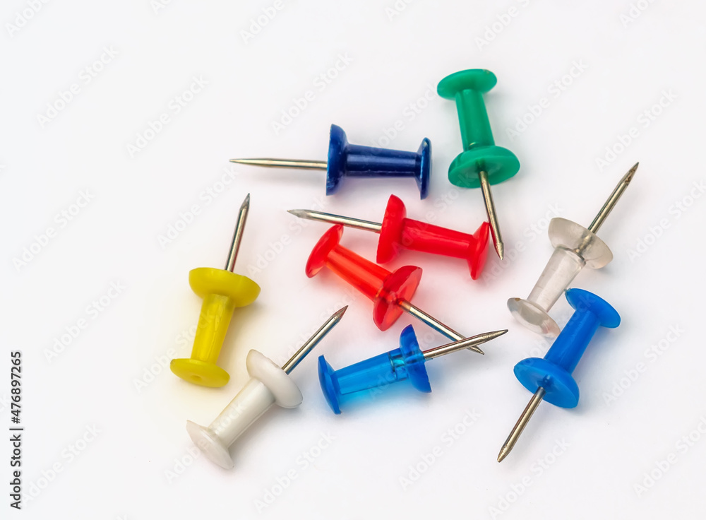 Thumbtacks isolated on white background. Close-up. Thumbtacks isolated on white background. Close-up.