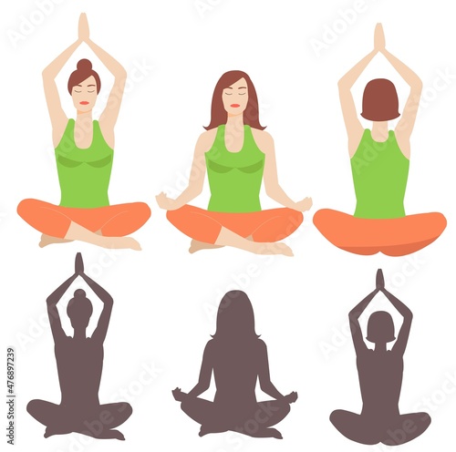 set of hand drawn elements vector yoga poses padmasana