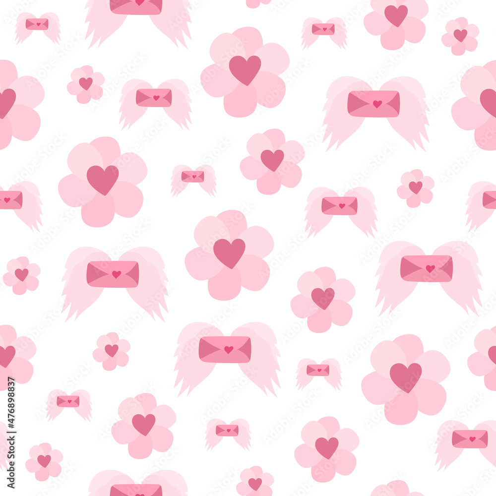 Vector seamless pattern for Valentine's Day.
Romantic pattern on a white background with pink flowers and a love letter with wings. Hand-drawn elements in a flat style. Vector seamless pattern for Valentine's Day.
Romantic pattern on a white background with pink flowers and a love letter with wings. Hand-drawn elements in a flat style.