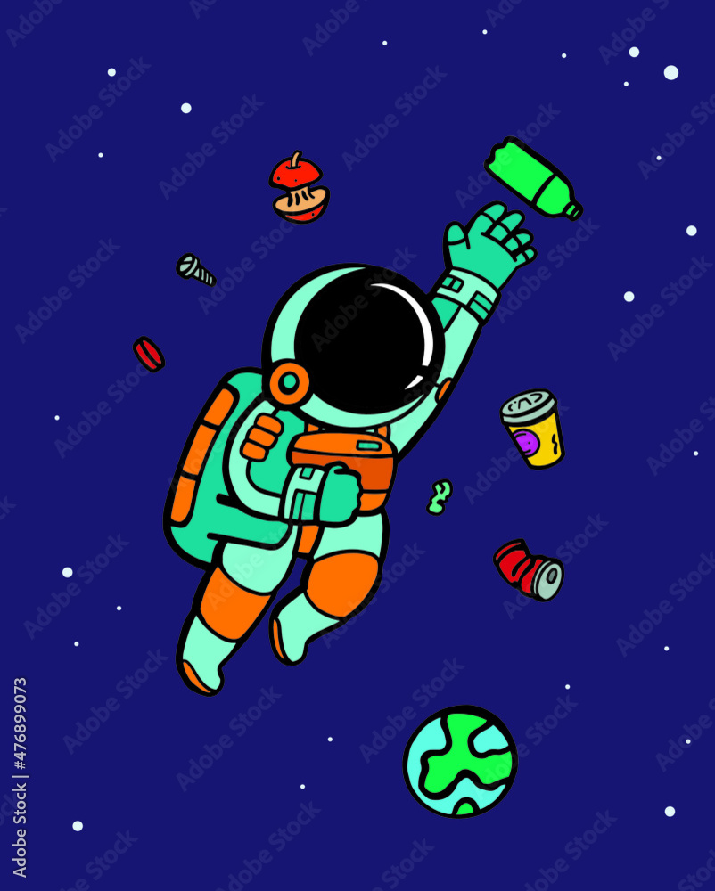 Space debris. Аstronaut vector drawing. Ecology poster. Space debris. Аstronaut vector drawing. Ecology poster.