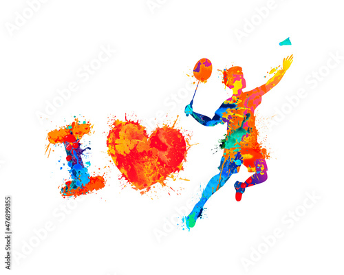 I love badminton. Vector symbol of splash paint