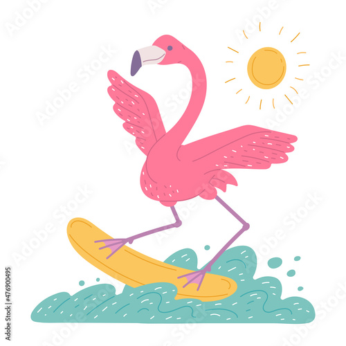 Photography Cute pink flamingo surfer