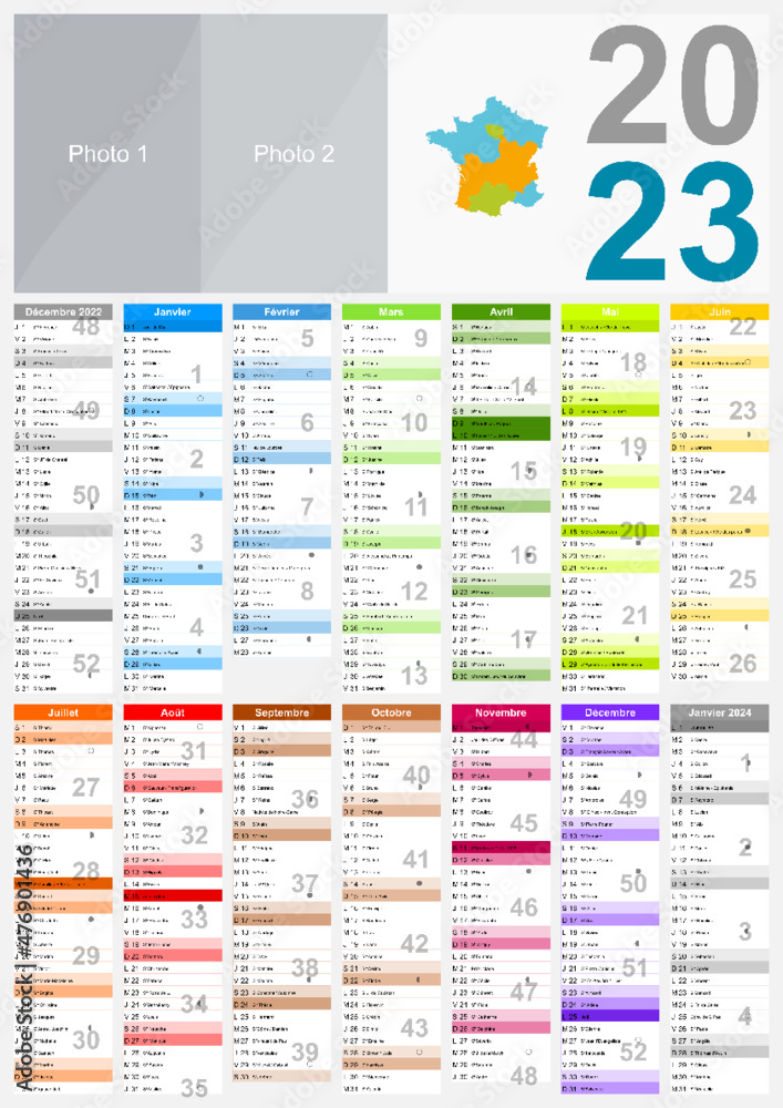Calendrier 2023 En A3 Calendrier 2023 Format A3 - Pour Entreprise Avec Logo Sur 14 Mois -  Multicaque - Modifiable Stock Vector | Adobe Stock