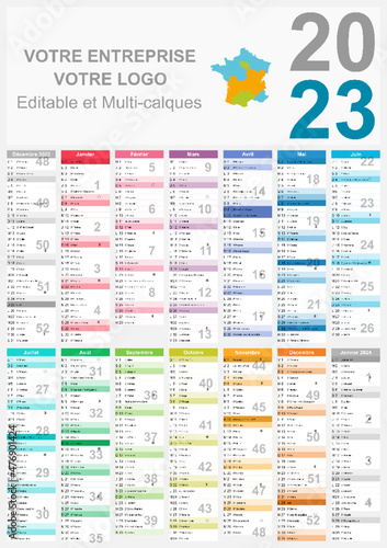 Calendrier 2023 Format A3 - pour entreprise avec logo sur 14 mois - multicaque - modifiable
