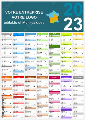 Calendrier 2023 Format A3 - pour entreprise avec logo sur 14 mois - multicaque - modifiable