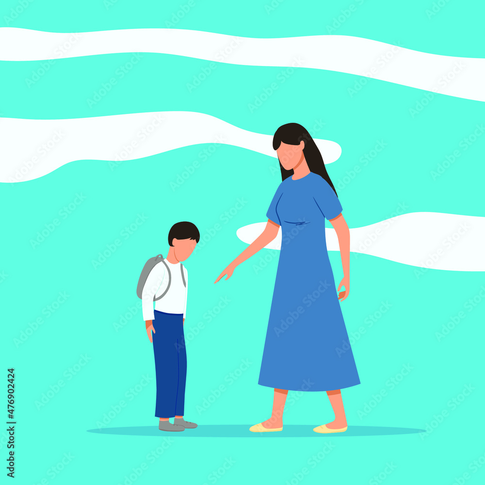 child and parent drawn in flat style on a blue background child and parent drawn in flat style on a blue background